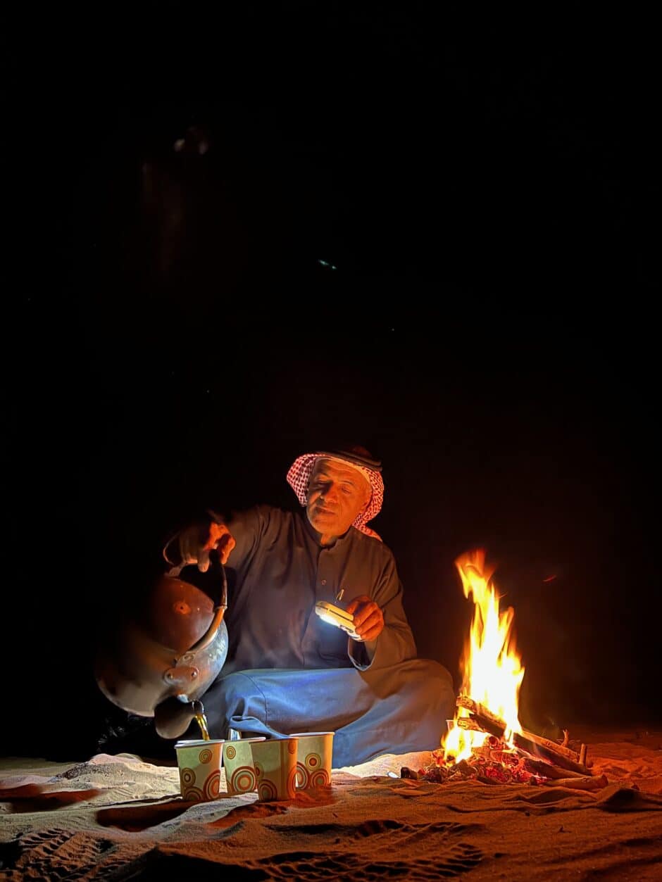 Wadi Rum Storyteller with fire making tea