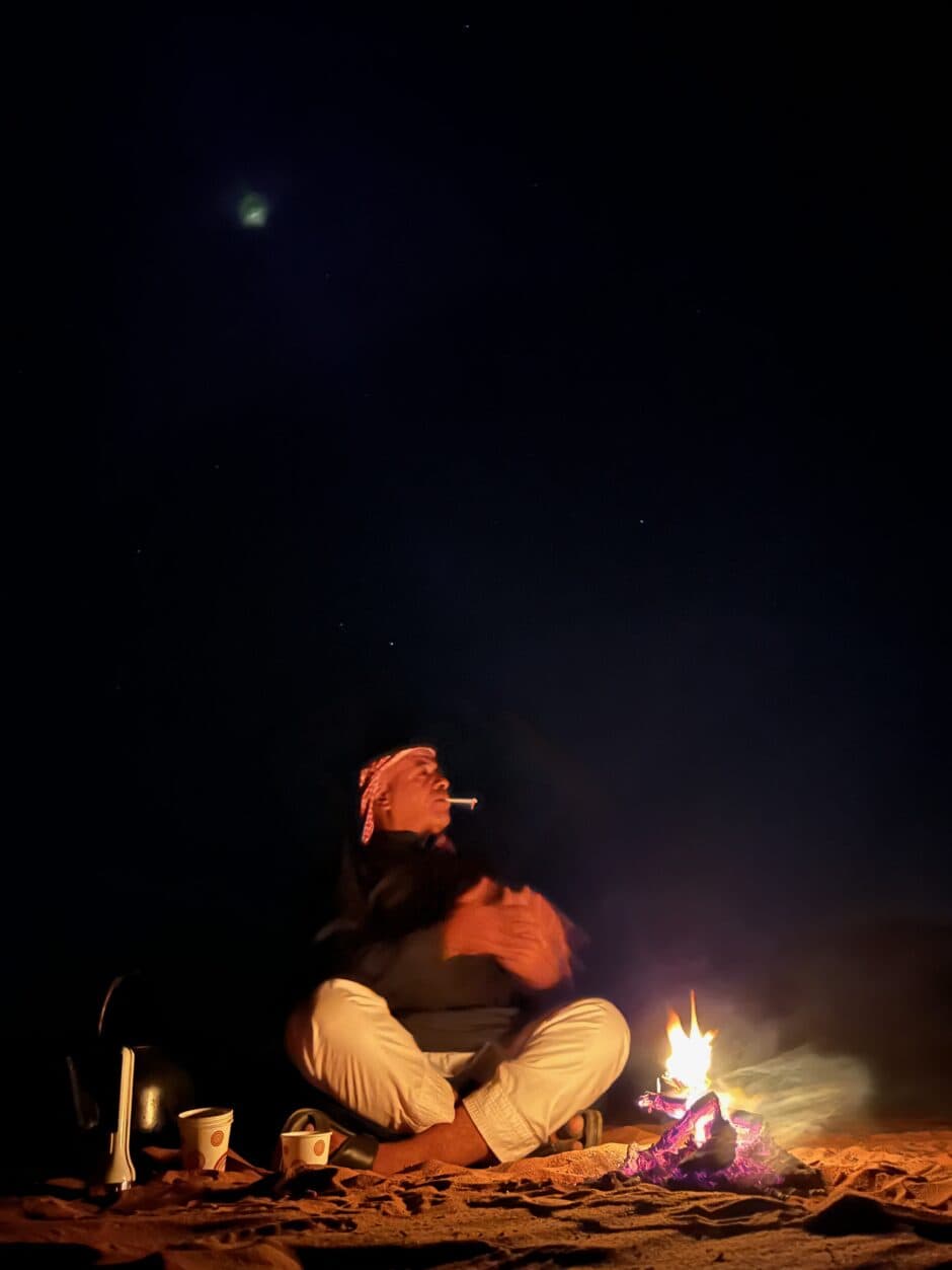 Wadi Rum Storyteller with fire smoking