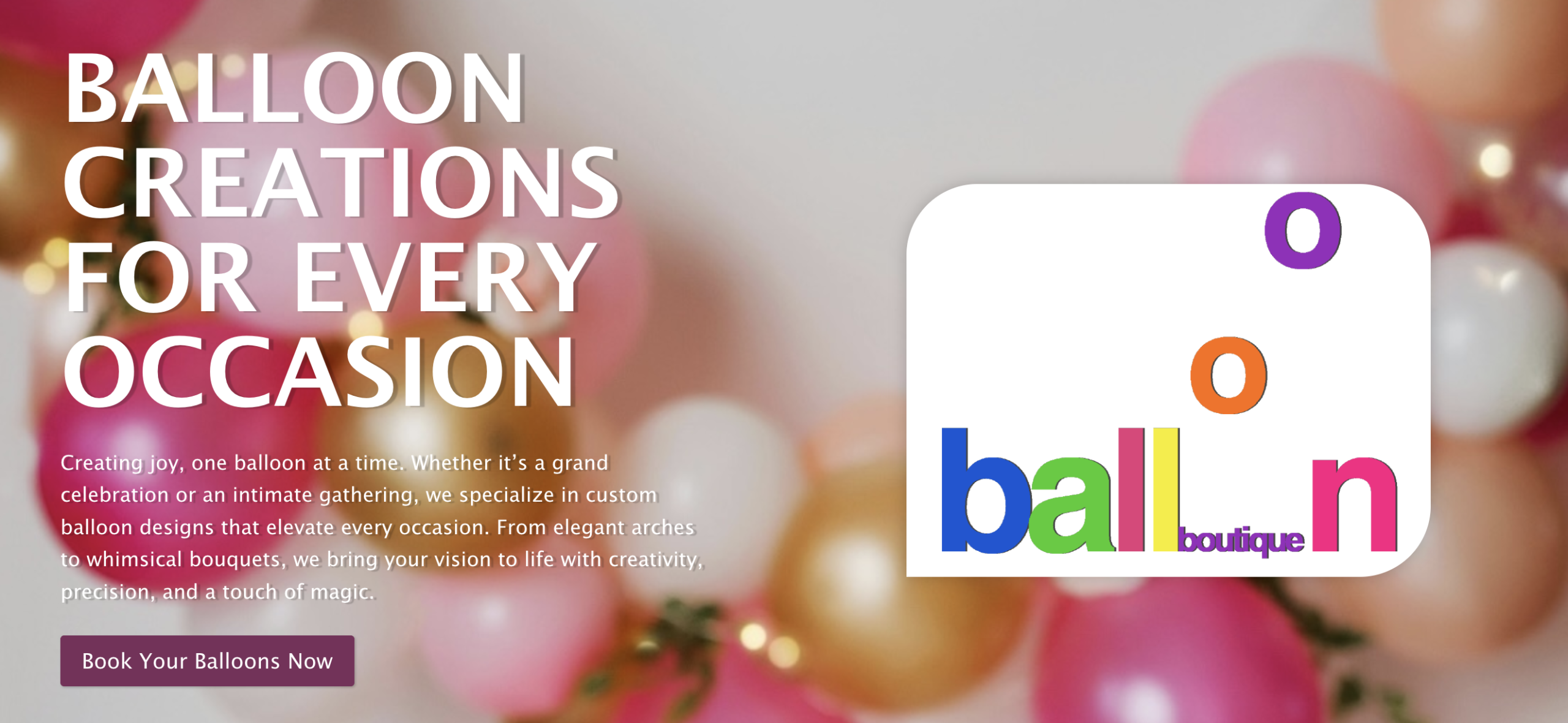 The Balloon Boutique New Orleans Website Homepage Header