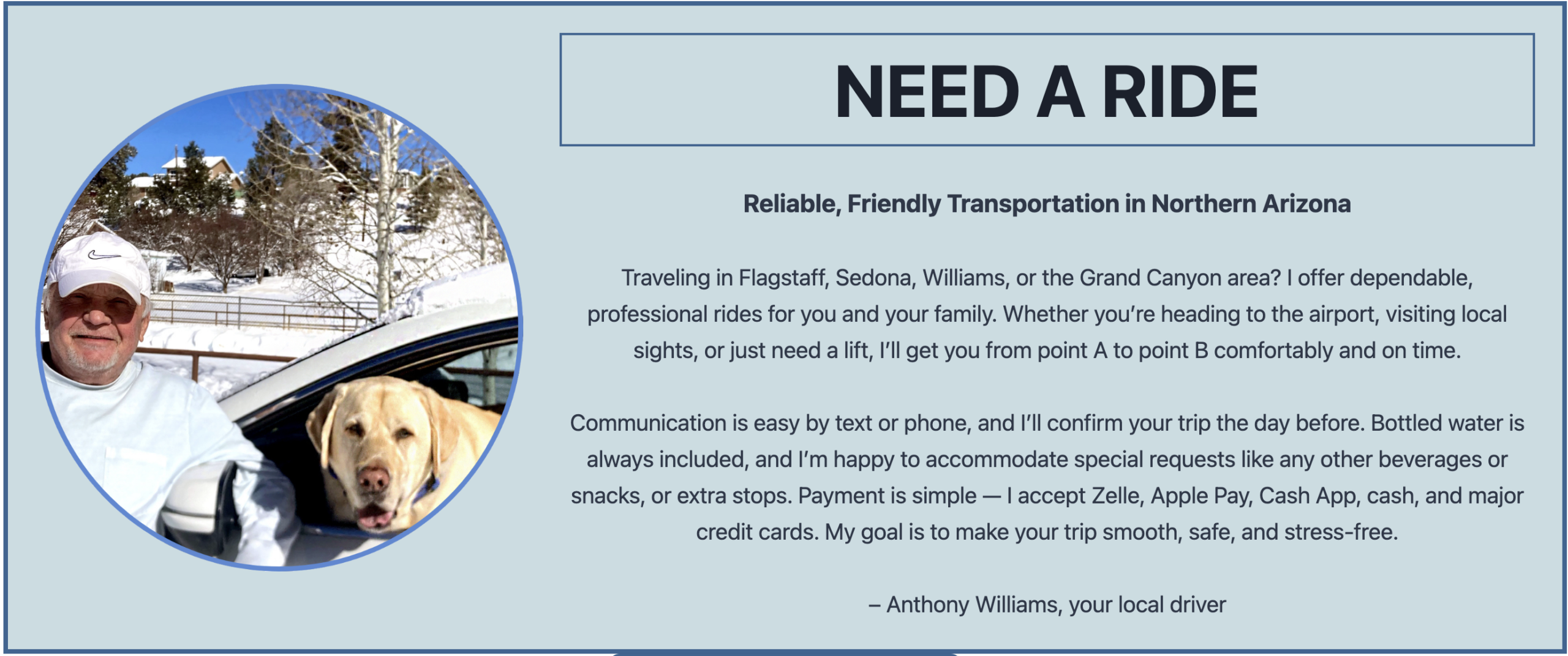 Need A Ride Flagstaff Website Homepage Header